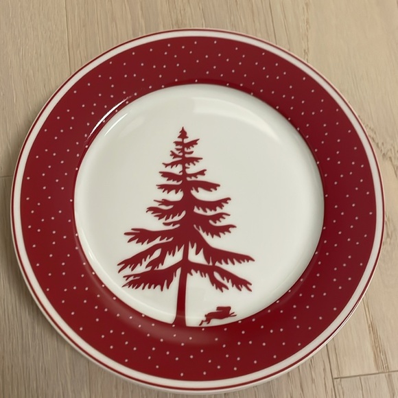 PC Christmas Tree Red & White set of 6 plates polka dots bunny d/w & micro safe - Picture 4 of 7